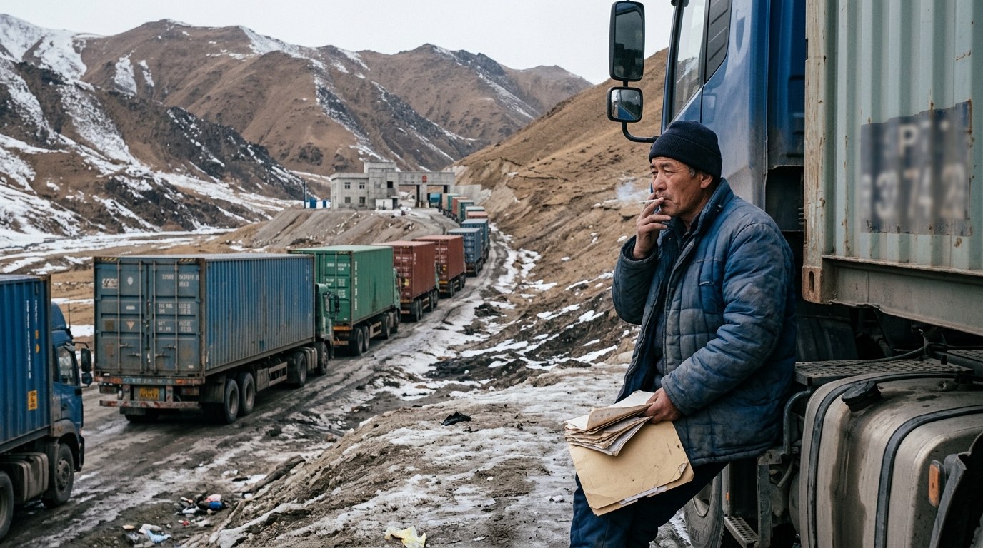 The Torugart pass border crossing between Kyrgyzstan and China